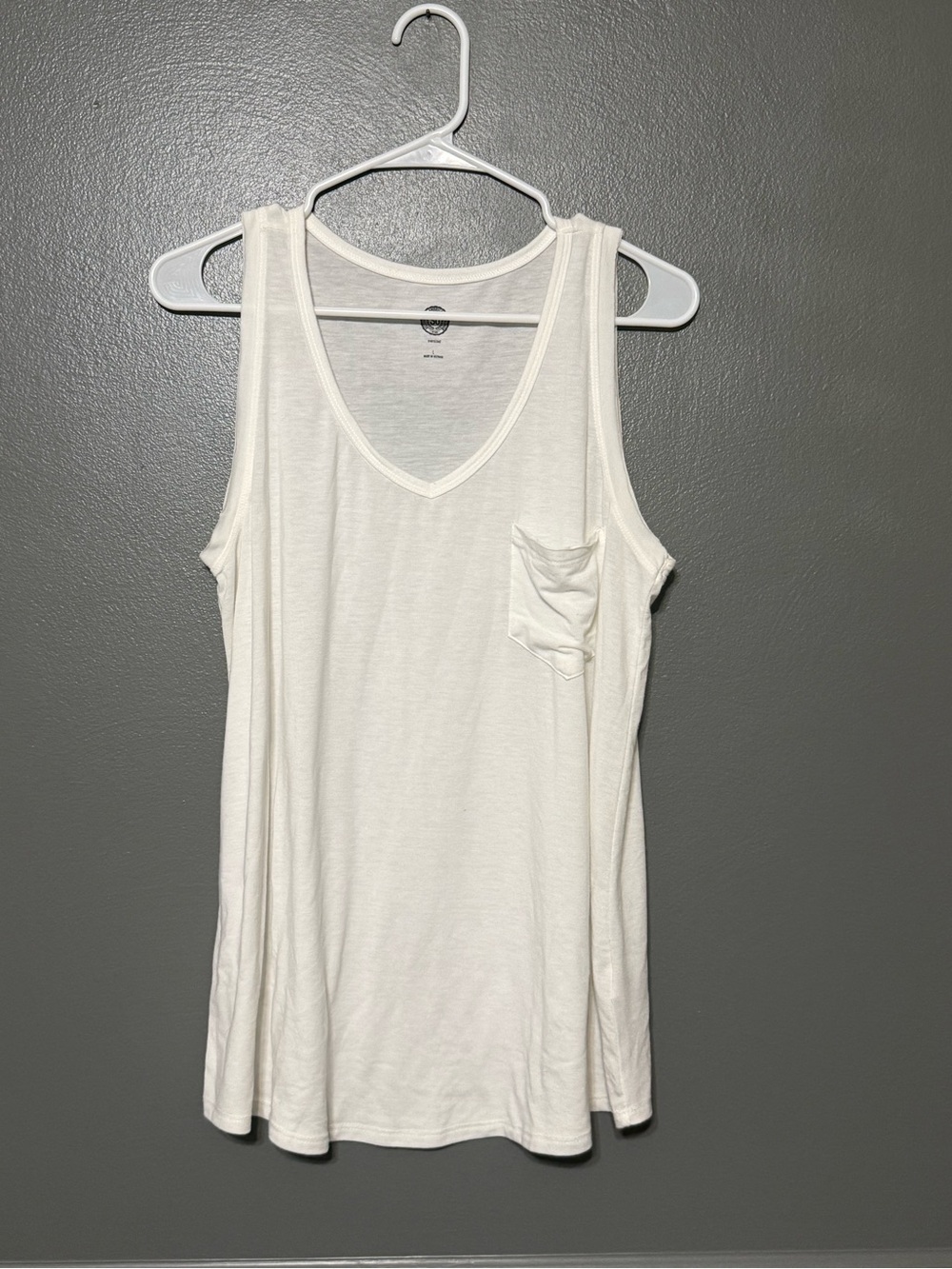 Women's White Pocket V-Neck Tank Top.